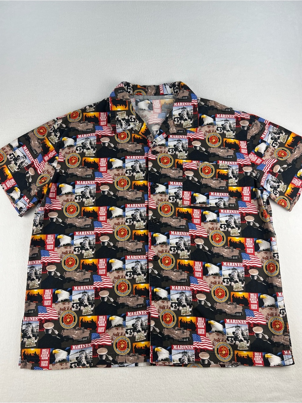 Black Marines Graphic Short-Sleeve Button-Down Shirt